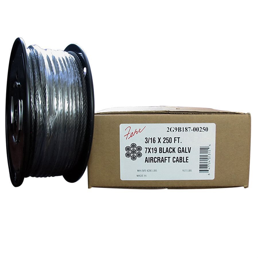 2G7B062-00250 0.06 x 250 ft. 7 x 7 Black Galvanized Aircraft Cable