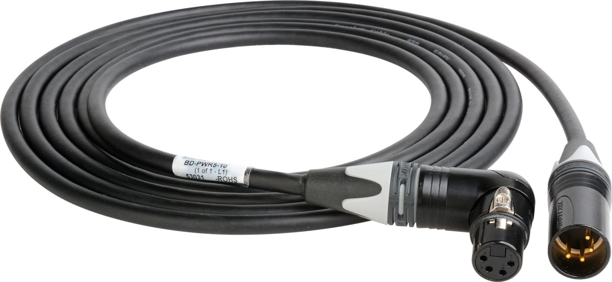BD-PWR5-10 RA 4-Pin XLRF to 4-Pin XLRM Power Extension Cable for Blackmagic Studio Cameras - 10 ft.