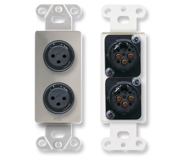 DS-XLR2F Dual XLR 3-pin Female Jacks on Decora Wall Plate - Solder type - Stainless Steel