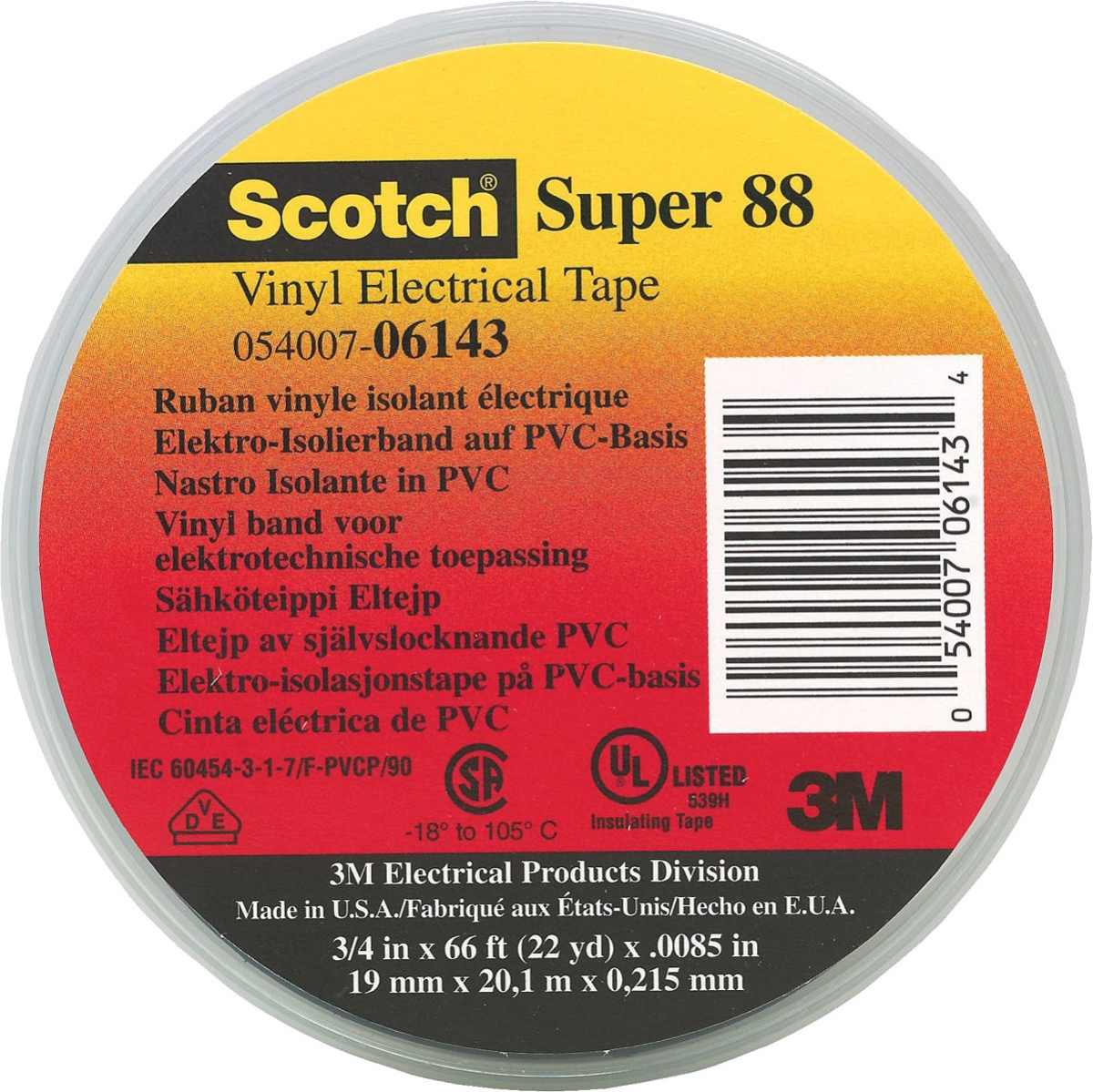 -88-44 Scotch Super 88 Heavy Duty Grade Vinyl Electrical Tape - 0.75 x 44 ft.
