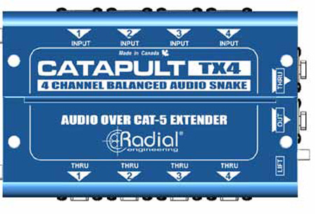 Picture of Radial Engineering RAD-CATAPULTTX4 Cat 5 Analog Snake Transmitter with 4 XLR-F Inputs & 4 XLR-M Outputs