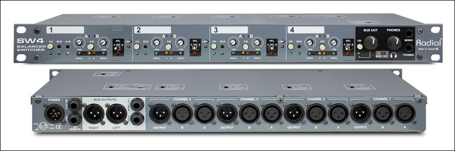RAD-SW4 4-Channel Balanced Stereo AB Input Switcher with Summed Outputs & PFL