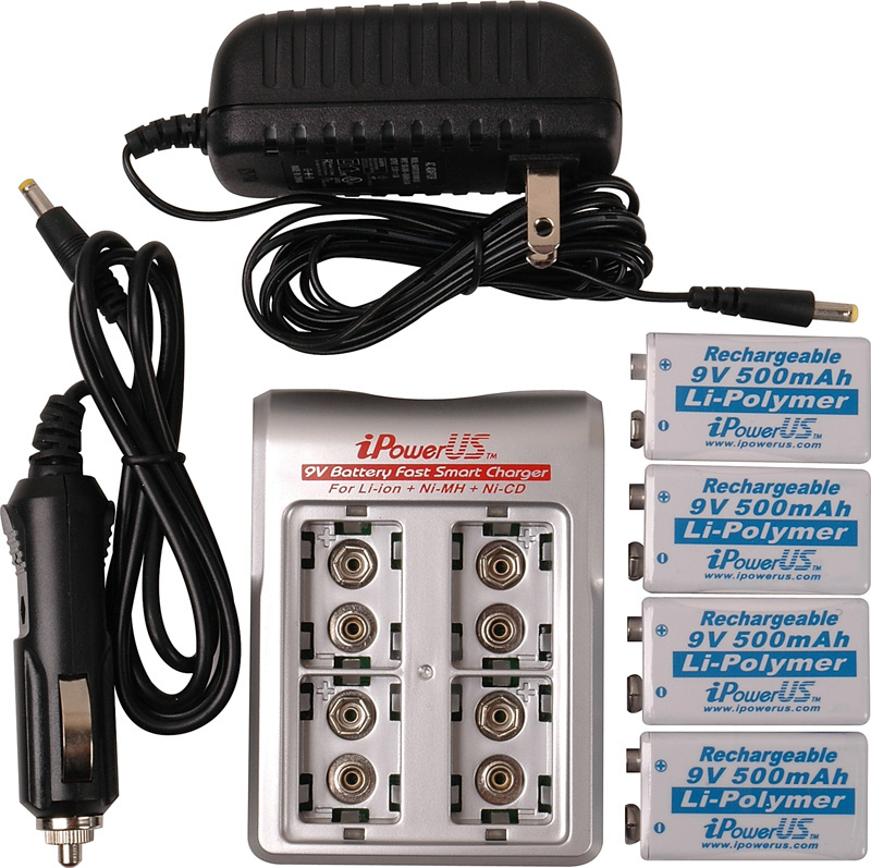 IP-COMBO iPower 4 Bay 9V Battery Charger with 4 Lithium Polymer Batteries