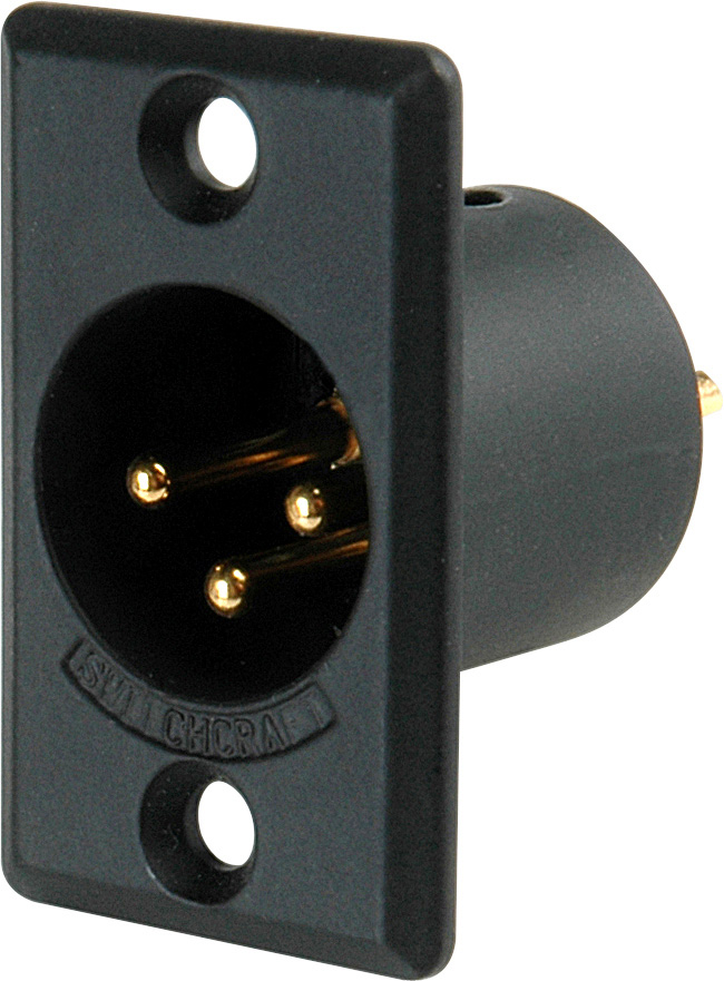 D3MBAU XLR Male 3-Pin Chassis Mount - Black Shell & Gold-Pins