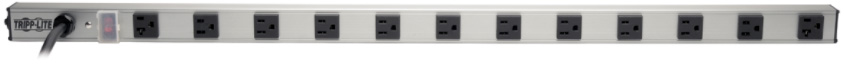Power Strip, Rack Mounted, (10) 5-15R, (2) 5-20R, 5-20P, 15 ft., Black/Silver