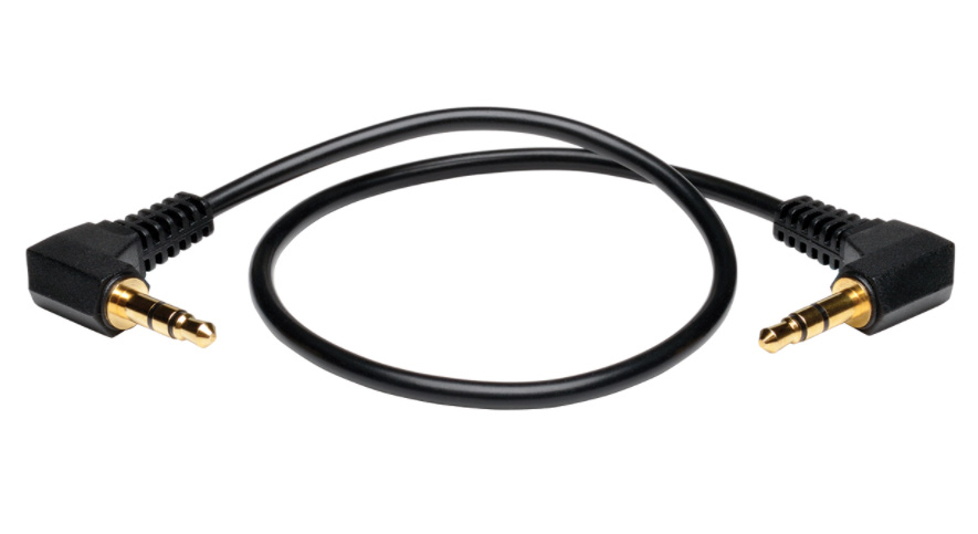 Picture of Tripp Lite P312-001-2RA 3.5 mm Mini Stereo Audio Cable with Two Right Angle Plugs - Male-Male - 1 ft.