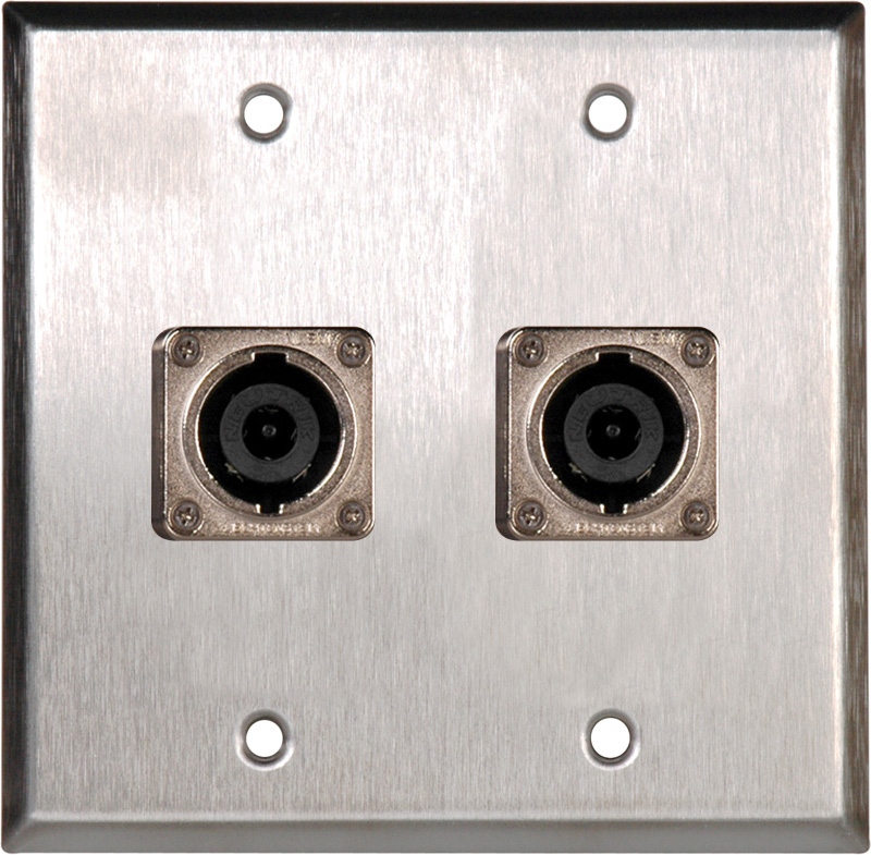 Picture of TecNec Panels & Wall Plates WPCA-2155 2 Gang Clear Anodized Wall Plate with 2 Neutrik NL8MPR 8 Pole Speakon Connectors