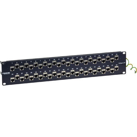 Black Box BBX-C6AFP70S-48 48-Port 2U Cat6A Staggered Feed-Through Patch Panel Shielded