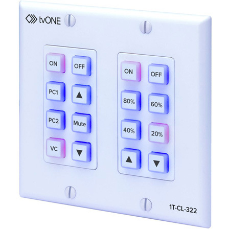 TV1-1T-CL-322-US North American 16 Button 2-Gang Wall Mounted Control Panel