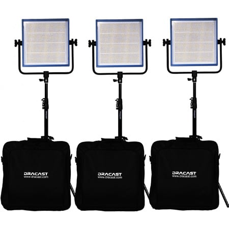 DR-DRLK3X1000BQ LED1000 Pro Bi-Color LED3-Light Kit with Gold Mount Battery Plates & Stands -  Dracast