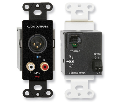 RDL-DB-TPR3A Active Three-Pair Receiver - Twisted Pair Format-A, XLR & Stereo RCA Outputs with XLR & RCA Connectors