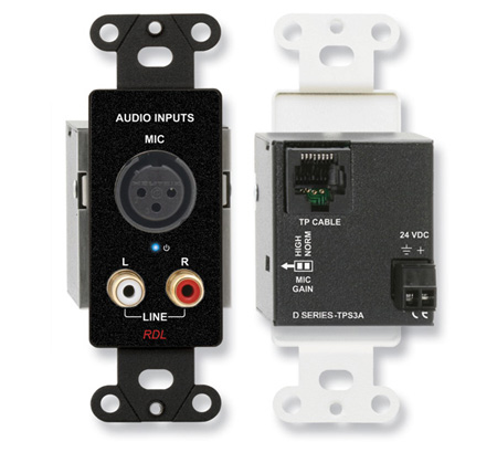 RDL-DB-TPS3A Active Three-Pair Sender - Twisted Pair Format-A, XLR Microphone & Stereo RCA Inputs