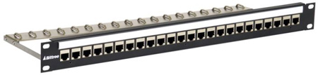 BIT-DSKP124BC6FS 1RU 1 x 24 CAT6 RJ45-RJ45 Shielded DES Patch Panel with Tie Bar - Black