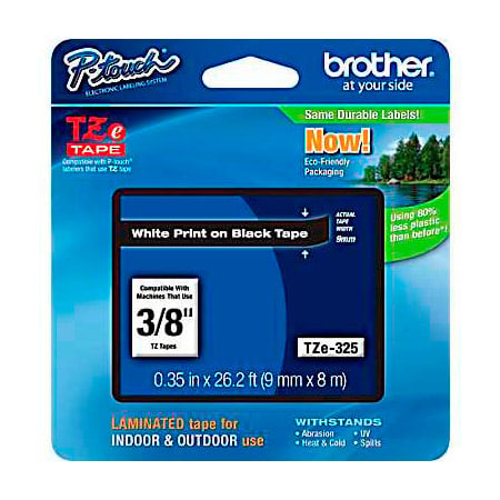 BRO-TZE325 0.35 in. x 26.2 ft. White on Black Lables & Tapes