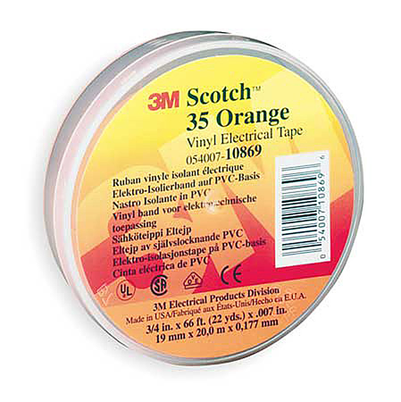 -35-66-OE 0.75 in. x 66 ft. Scotch 35 Color Coding Electrical Tape, Orange