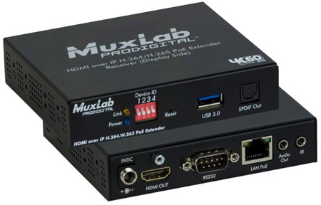 Picture of MuxLab MUX-500762-RX 1080p HDMI to H.264 & H.265 Over IP 4K Scaling Receiver with PoE