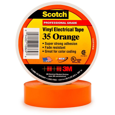 3M-35-20-OE 0.5 in. x 20 ft. Scotch 35 Color Coding Electrical Tape, Orange