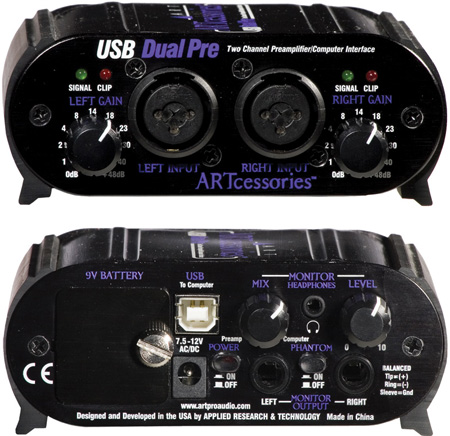 ART-USBDUALPRE 2 Channel Preamp with XLR & TRS Combo Jacks & USB