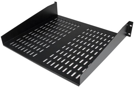 2U 16 in. Universal Vented Rack Mount Cantilever Shelf - Fixed Server Rack Cabinet Shelf, Black