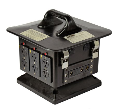 LEX-DBS100FPB4B2 100A Lunch Box Stage Pin Inlet with 5-20 Duplex Receptacles & Feed Thru Power Distribution Box