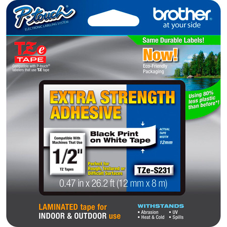 Picture of Brother Mobile Solutions BRO-TZES231 0.47in x 26.2 ft. Extra-Strength Flexible Cabel & Wire Tape&#44; Black on White