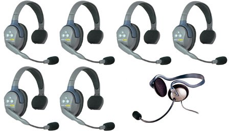 Picture of Eartec EAR-HUB7SMON UltraLITE & HUB 7 Person Intercom System with 6 Single Headset & 1 Monarch Headset