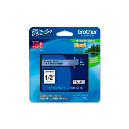 BRO-TZE131 0.47 in. x 26.2 ft. Adhesive Laminated Labeling Tape, Black on Clear