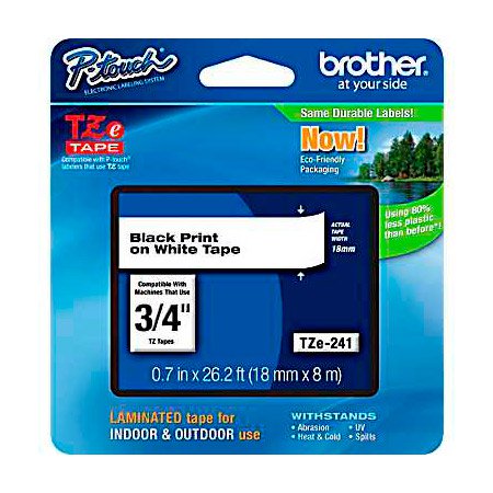 BRO-TZE241 0.7 in. x 26.2 ft. Adhesive Laminated Labeling Tape, Black on White