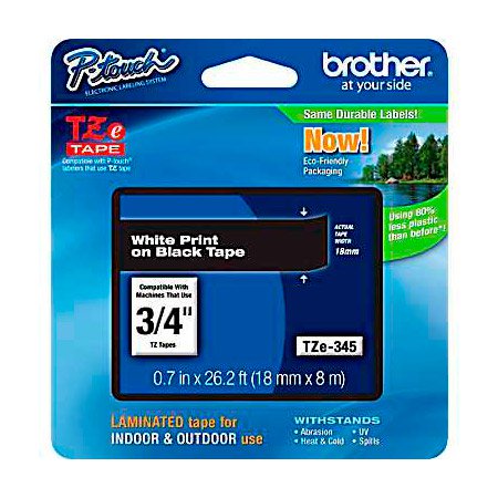 BRO-TZE345 0.7 in. x 26.2 ft. Adhesive Laminated Labeling Tape, White on Black