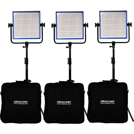 Picture of Dracast DR-DRLK3X1000DK LED 1000 Pro Daylight 3 Light Kit with V-Mount Battery Plates & Stands