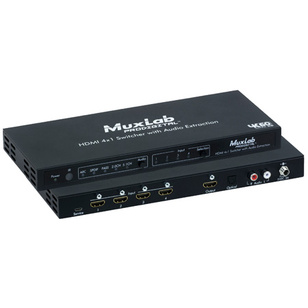 Picture of MuxLab MUX-500437 4x1 HDMI Switcher with Audio Extraction 4K&60