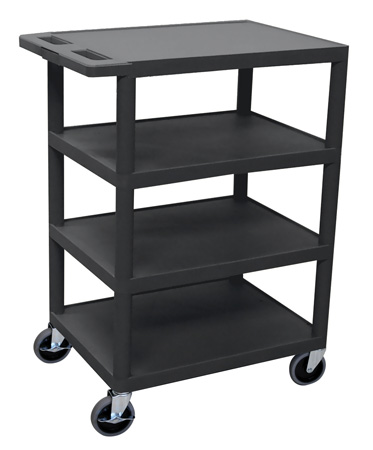 Four Flat Shelf Structural Foam Plastic Cart - Black