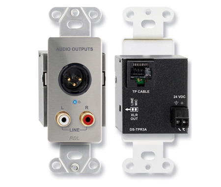 RDL-DS-TPR3A Active Three-Pair Receiver, Twisted Pair Format-A - Stainless Steel - XLR & stereo RCA out