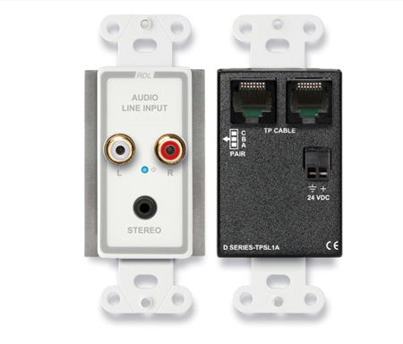 RDL-D-TPSL1A Active Single-Pair Sender, Twisted Pair Format-A - Mini-Jack & Stereo RCA Input