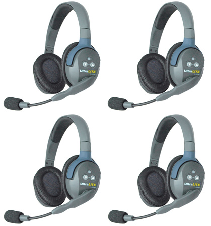 Picture of Eartec EAR-UL4D Ultralite 4 Person Intercom System with 4 Double Headsets & Li-Ion Batteries