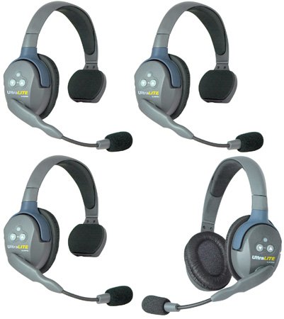 EAR-UL431 Ultralite 4 Person Intercom System with 3 Single & 1 Double Headsets & Li-Ion Batteries