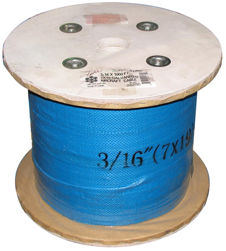 Picture of Fehr Brothers 2G9187-01000 7 x 19 Galvanized Aircraft Cable - 0.18 in. Dia. x 1000 ft.