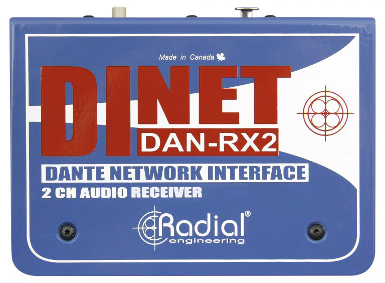 RAD-DINETDANRX2  DiNet DAN-RX2 Dante Network Receiver - Ethercon Input with Stereo XLR Analog Outputs -  Radial Engineering