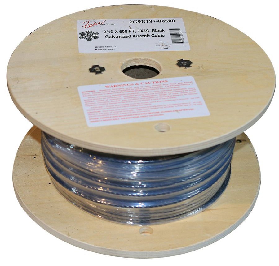 Picture of Fehr Brothers 2G9B187-00500 7 x 19 Galvanized Black Aircraft Cable - 0.18 in. Dia. x 500 ft.