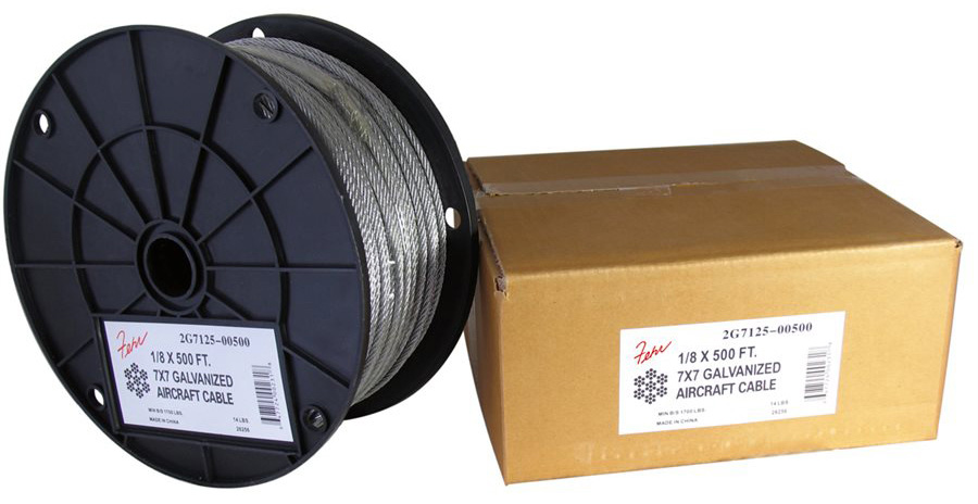 Picture of Fehr Brothers 2G9125-00500 7 x 19 Galvanized Aircraft Cable - 0.12 in. Dia. x 500 ft.