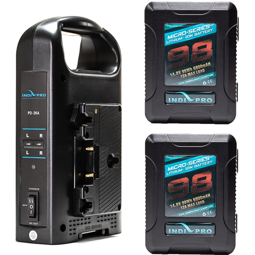 INDI-2GMKTDC Tools 2x Micro-Series 98Wh Li-Ion Gold Mount Batteries with Dual Gold Mount Battery Charger Kit