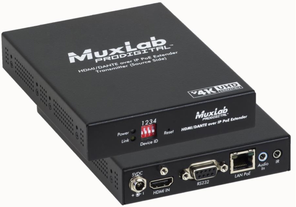 Picture of MuxLab MUX-500759-TX-DA HDMI & Dante Over IP PoE Transmitter UHD-4K