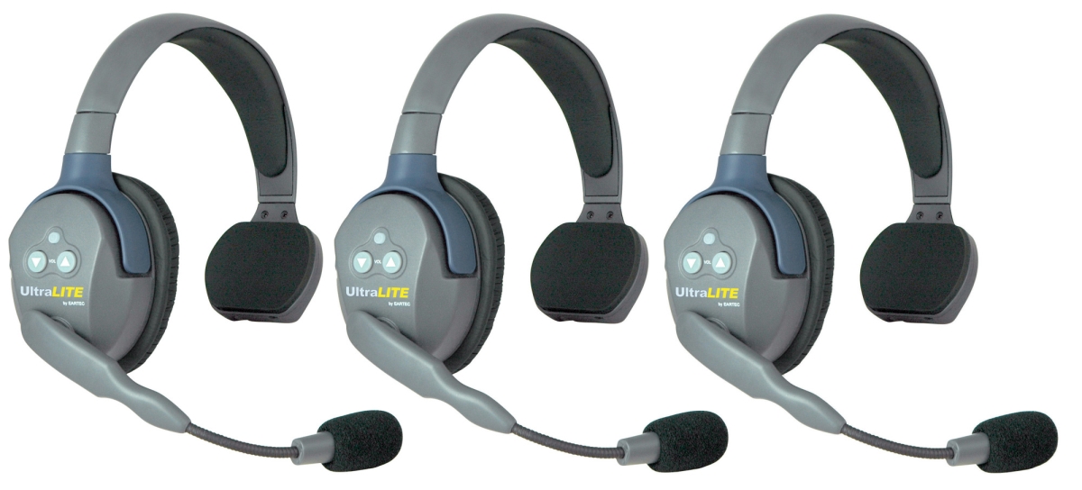Picture of Eartec EAR-UL3S UltraLITE 3 Person Intercom System with 3 Single Headsets & Li-Ion Batteries