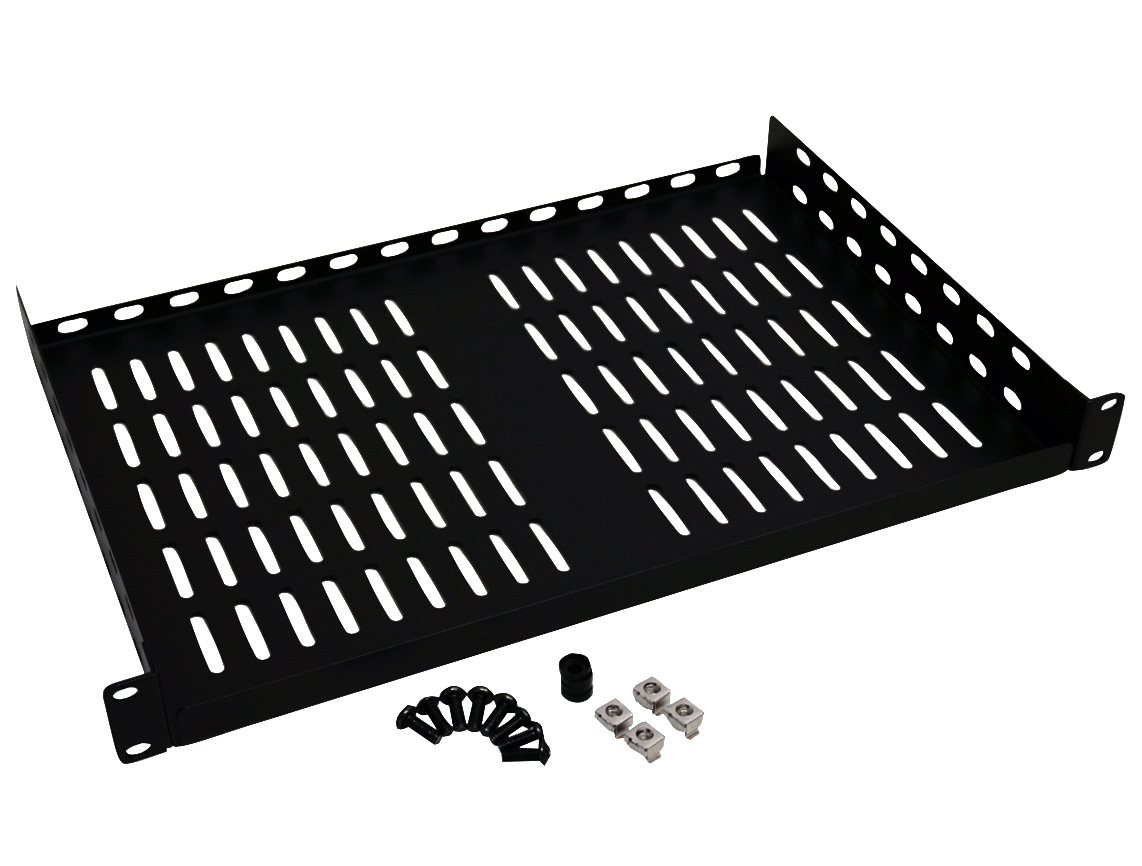 1U Rack Enclosure Fixed Shelf - Black - 40 lbs Capacity
