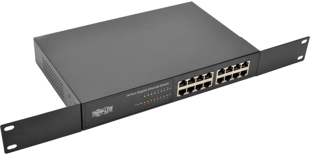 Tripp Lite TRL-NG16 16-Port 10, 100 & 1000 Mbps 1U Rack-Mount & Desktop Gigabit Ethernet Unmanaged Switch - Metal Housing -  Interex By Tripp-Lite