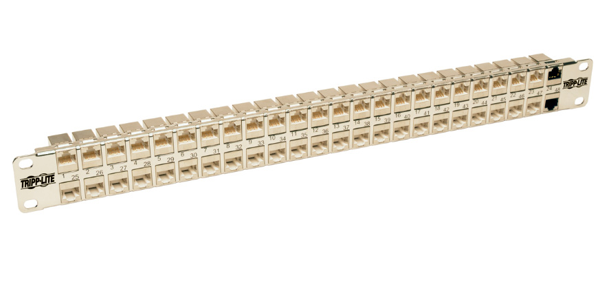 Tripp Lite TRL-N254-048SH6A 1U Rackmount STP Shielded Cat6a FeedThrough Patch Panel RJ45 Ethernet