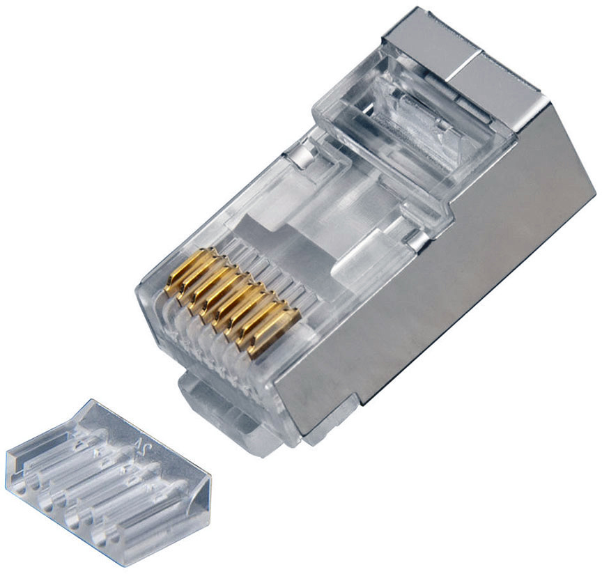 PLAT-106206J RJ45 8P8C Shielded Cat6 Connector with Liner Round Solid 3-Prong - 100-Jar - 2 Piece