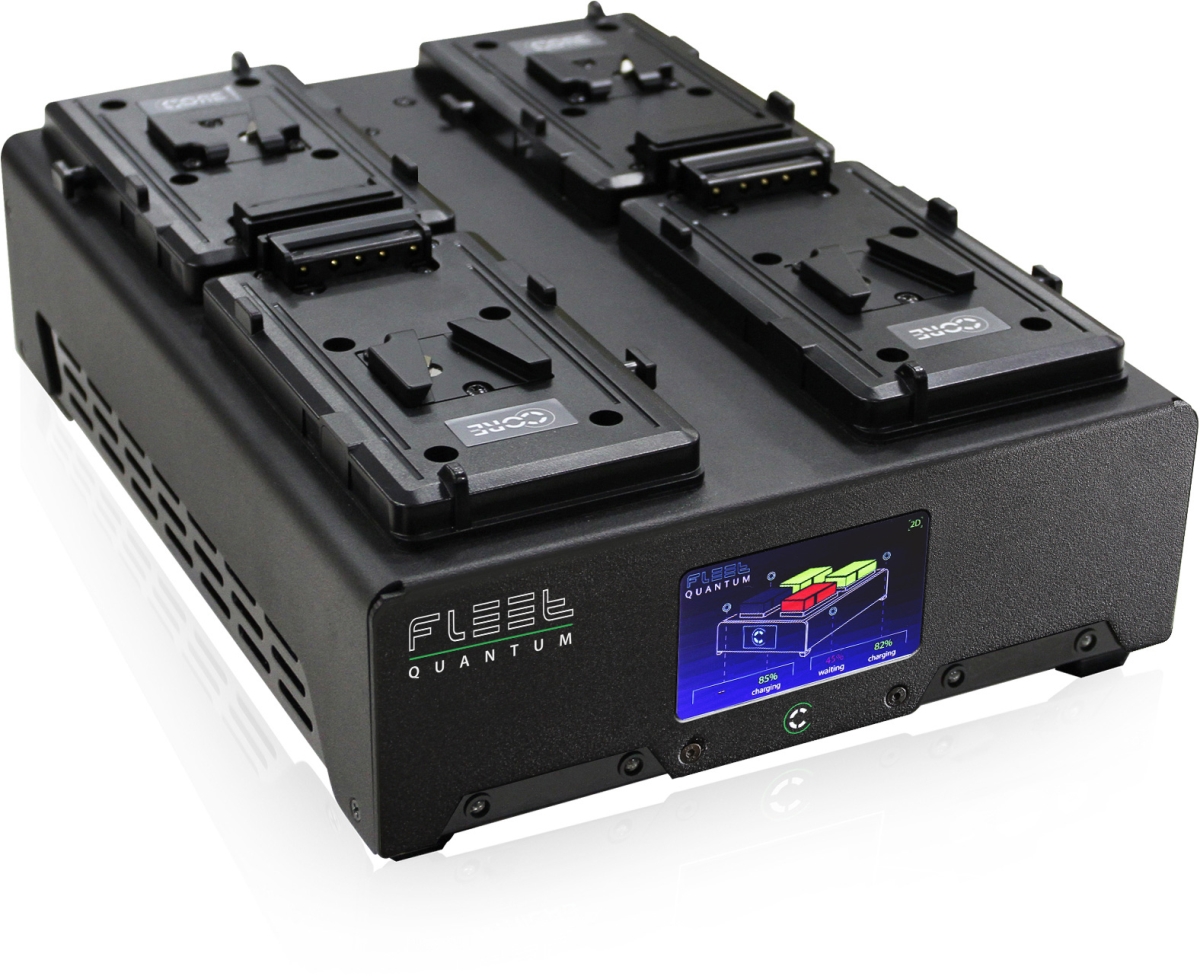 Picture of Core SWX CSW-FLEET-Q4US Four Position V-Mount Fast Simultaneous Li-Ion Charger with Touchscreen Diagnostic LCD