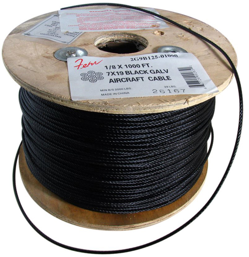 2G9B187-01000 1 x 0.18 x 1000 ft. 7 x 19 Galvanized Aircraft Cable, Black