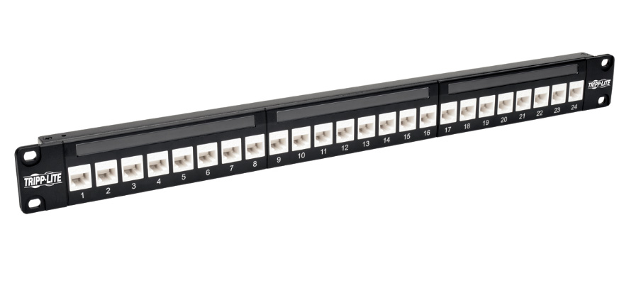 Tripp Lite TRL-N254-024-6A 24-Port 1U Rackmount Cat6a FeedThrough Patch Panel RJ45 Ethernet